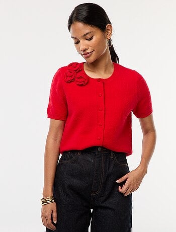 Vest van dun tricot met korte mouwen