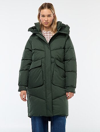 Warme, lange donsjas met capuchon