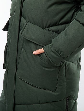 Warme, lange donsjas met capuchon