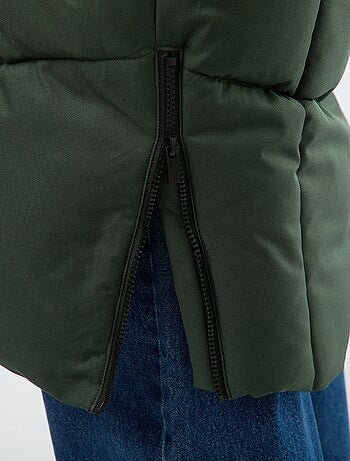 Warme, lange donsjas met capuchon