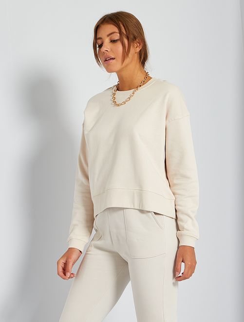 Warme sweater van geruwd molton                                                                             wit kalksteen 
