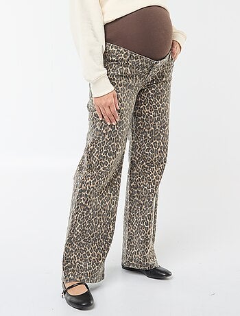 Wide leg zwangerschapsbroek met luipaardprint