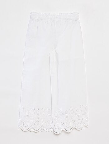 Wijde broek met broderie anglaise